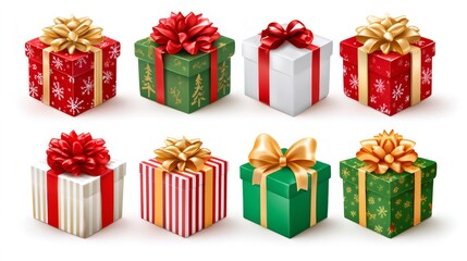Obraz premium Eight different christmas gifts in festive wrapping patterns