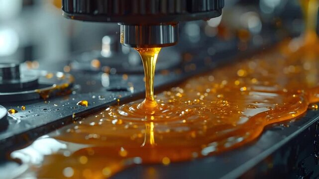 Industrial Machine Lubrication: Oil Pouring on Metal Surface