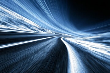 Futuristic Technology Abstract with Blurred Motion and Bright Lines in a Digital Landscape Journey