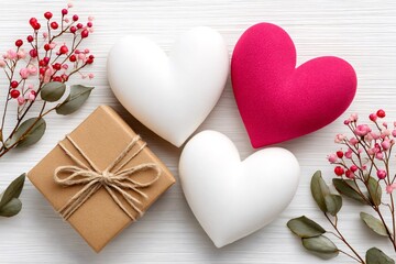 Hearts, gift box, and flowers for romantic celebration