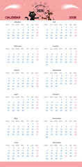 Calendar for the Year 2026 Featuring a Cartoon Dog and Cat Celebrating New Year.