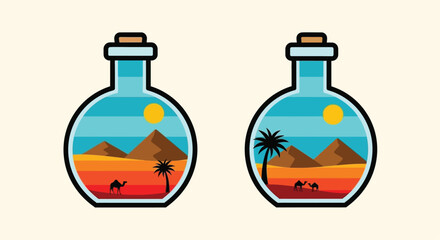 Bottled desert landscapes two glass bottles showcasing miniature scenes within