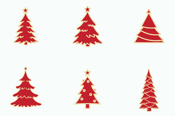 Obraz premium Vector set of stylized green Christmas pine trees for winter holiday celebration and new year design