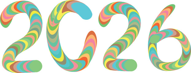 Obraz premium Vibrant 2026 New Year Celebration Design with Abstract Colorful Rounded Shapes Isolated on White Background for Graphic Projects and Creative Illustrations