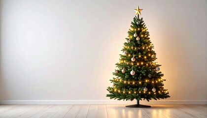 Decorated Christmas Tree with Lights and Ornaments in a Modern Living Room
