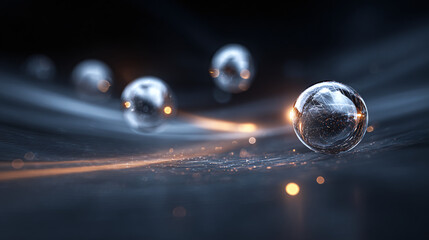 A mesmerizing digital abstract shows a series of ethereal spheres resting on a plane, glowing with networks of light against a blurred background.