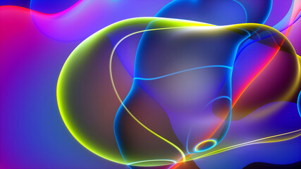 3d render of abstract art with surreal rubber band stripes in curved, wavy organic lines forming in process of circular transformation in blue, red yellow, and white colors on a white background