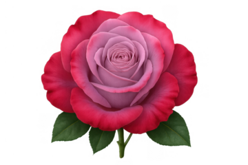 Rose flower with pink and red petals and green leaves, symbolizing love, romance, and beauty on transparent background