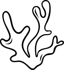 Hand-drawn black and white icon of sea coral, sketch style illustration of underwater marine life. Simple doodle for ocean themes and marine biology concepts