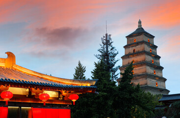 The Giant Wild Goose Pagoda at Xi'an at sunset. The Giant Wild Goose Pagoda or Big Wild Goose Pagoda is a monumental Buddhist pagoda located in southern Xi'an, Shaanxi, China.