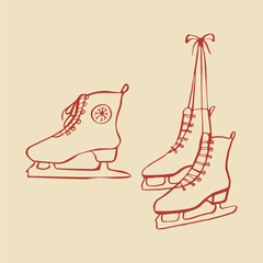 Vector illustration of ice skates sketch hand drawn in whimsical style