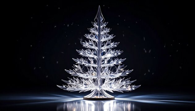 Lit Christmas Tree Illuminated Against Dark Background with Bokeh Effect