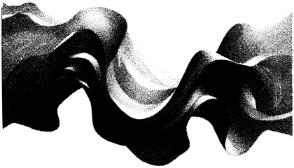 Abstract Halftone Wave Texture, Retro Xerography Engraving Flow Shape on Transparent Background