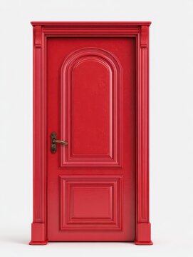 Vibrant Closed Entrance. Solid Red Door in 3D Isolation with Contemporary Aesthetic