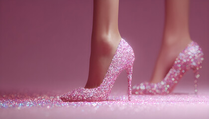 beautiful woman legs in pink glitter high heels close up animation