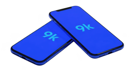 Smartphone mockup with blue screen on black background