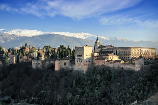 The ancient Muslim fortress of the Alhambra in Granada is one of the most visited destinations in Andalusia, Spain.