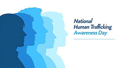 National human trafficking awareness day graphic with blue silhouettes of faces