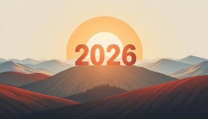 Sunrise over mountains with the year 2026 prominently displayed