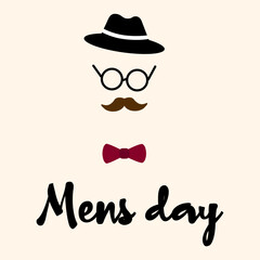 Gentleman face with hat, glasses, mustache and bow tie for Men&rsquo;s Day and Father&rsquo;s Day designs. Vector isolated icon on transparent background.