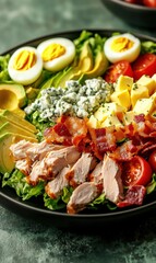 Classic Cobb Salad With Chicken, Bacon, Eggs, Avocado, and Blue Cheese on Plate