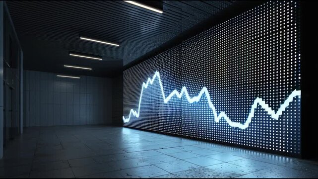 Data Visualization in Modern Interior: A glowing data graph illuminates a contemporary space, symbolizing growth and analysis in business and finance.