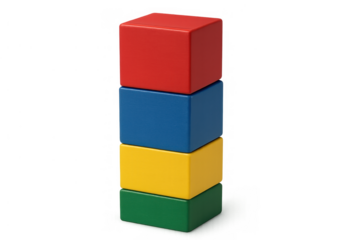 Stacking colorful building blocks, learning game for childhood development and creative play, isolated with transparent background