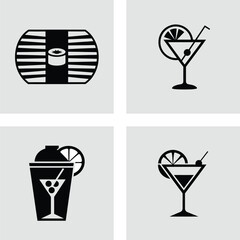 Set of food and drink icons simple flat vector design element isolated on white background