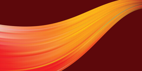 Abstract flowing wave of vibrant red, orange, and yellow gradient color sweeping across a deep maroon background for modern design