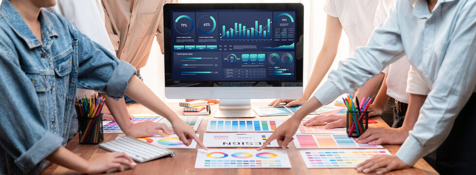 Business data dashboard provide business intelligence analytic for marketing strategy planning brisk with big data set to analyze customer demands and foreseeing business future - Powered by Adobe