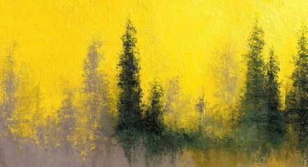 Vibrant Yellow Texture. Contemporary Artful Banner Featuring Abstract Trees in Modern Painting Style
