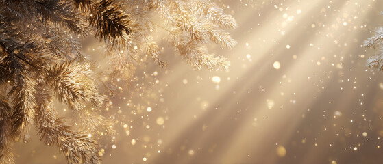 Clean minimal corporate holiday banner with subtle fir branches and elegant gold accents. Modern professional layout with wide negative space for business messaging.