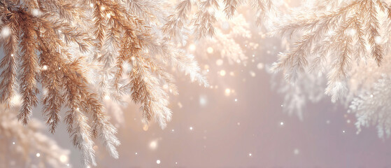 Clean minimal corporate holiday banner with subtle fir branches and elegant gold accents. Modern professional layout with wide negative space for business messaging.