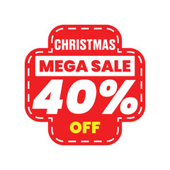 Red Vector Illustration of Colorful Christmas Discount Patches. Isolated Holiday Shopping Labels with 40%, Off Deals.