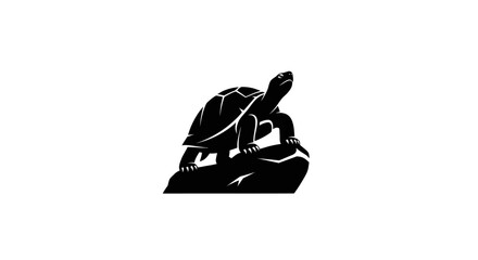 A solitary turtle silhouette poised atop a rugged rock.