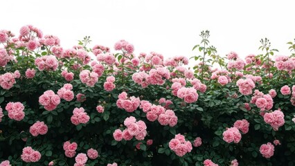 Fototapeta premium Blooming Pink Rose Hedge with Dense Petals