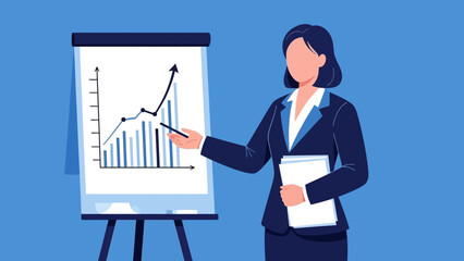Businesswoman presenting a successful growth chart with data analytics for the 2026 financial forecast
