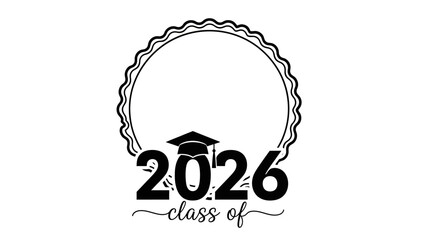 Class of 2026 graduation design featuring a mortarboard cap and a decorative circular rosette frame for a graduate's photo