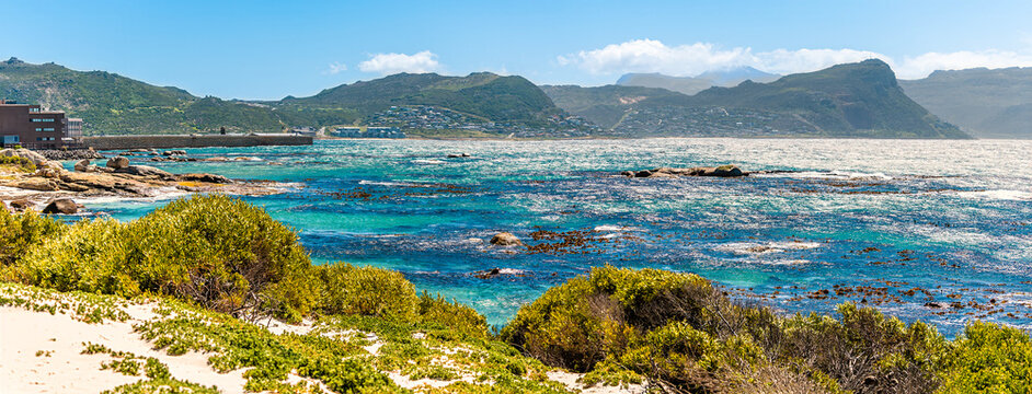 A view along the coastline in Simons Town, South Africa in springtime