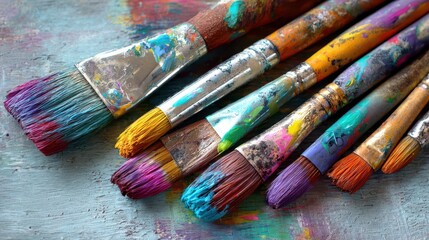 Fototapeta premium Vibrant Artistic Chaos: An Artist's Brushstrokes in a Colorful Studio Setting