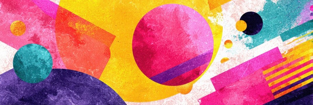 Vibrant Colorful Template for Summer Ads: Modern Collage with Abstract Art and Geometric Lines