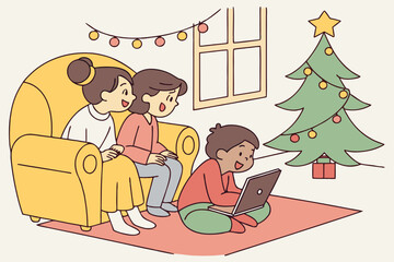 Fototapeta premium Kids texting Santa instead of writing letters
