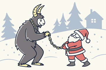 Fototapeta premium Krampus teaming up with Santa