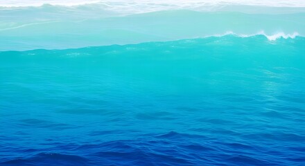 Turquoise Ocean Wave Breaking on the Surface with Blue Gradient