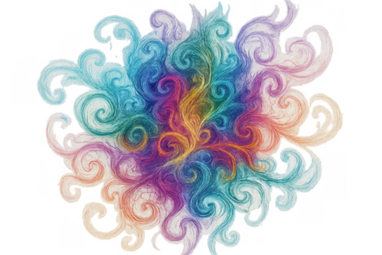 Colorful abstract drawing creating a vibrant mandala pattern with detailed watercolor swirls on transparent background - Powered by Adobe