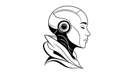 Stylized illustration of a futuristic robot womans head in profile.