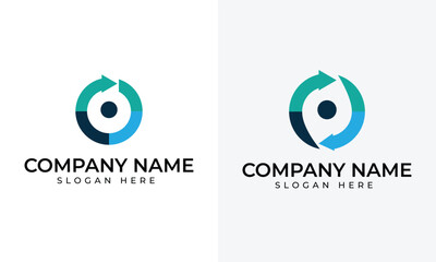 Circular arrow logo with company name and slogan placeholders cycle repeat