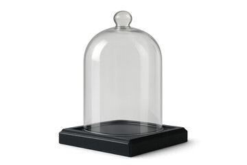 Obraz premium Glass cloche bell jar display dome protecting and showcasing items on a dark wooden base, transparent background
