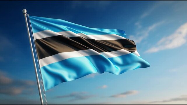 Flag of Botswana waiving, blue sky background	