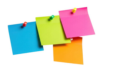 Sticky note arrangement with colorful papers and pins